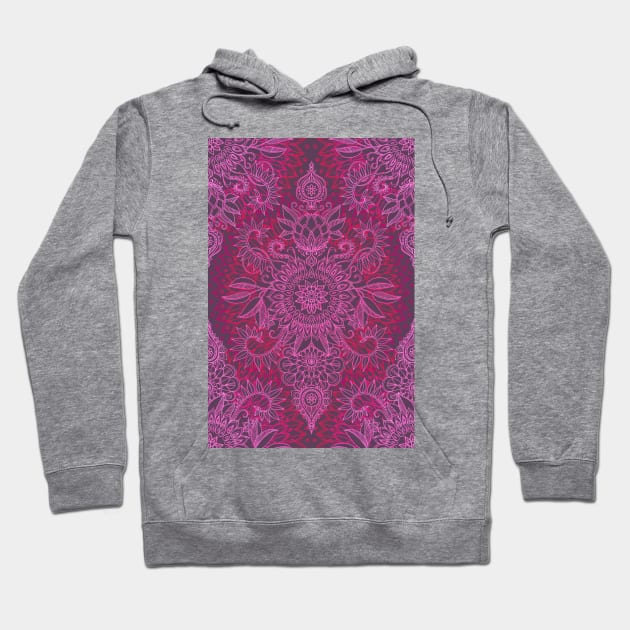 Magenta, Pink & Coral Protea Doodle Pattern Hoodie by micklyn